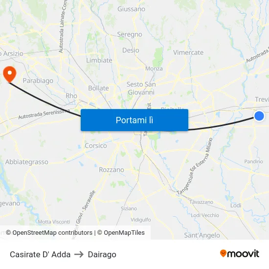 Casirate D' Adda to Dairago map
