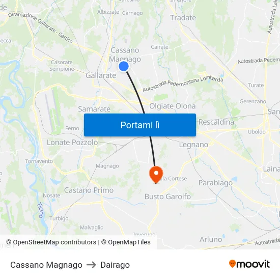 Cassano Magnago to Dairago map