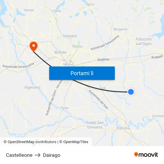 Castelleone to Dairago map