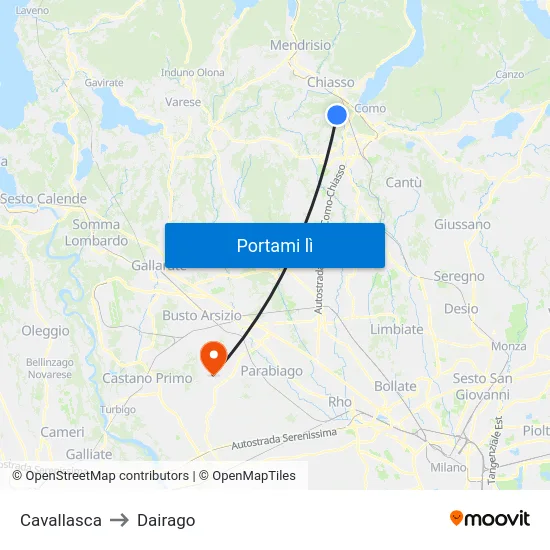 Cavallasca to Dairago map