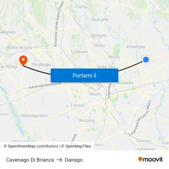 Cavenago Di Brianza to Dairago map