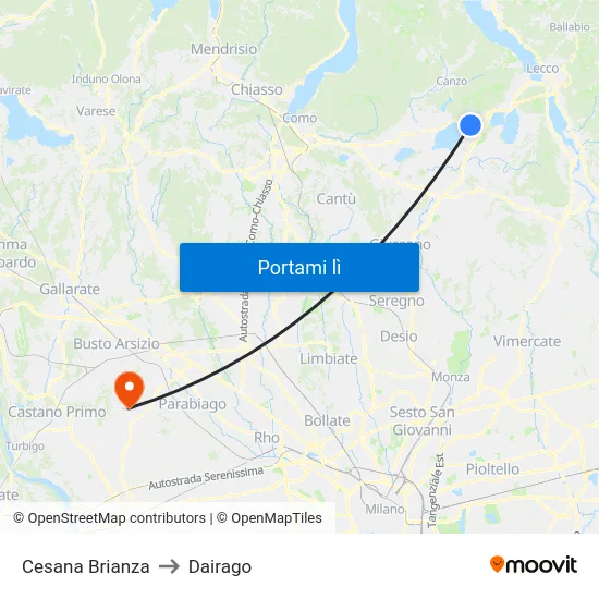Cesana Brianza to Dairago map