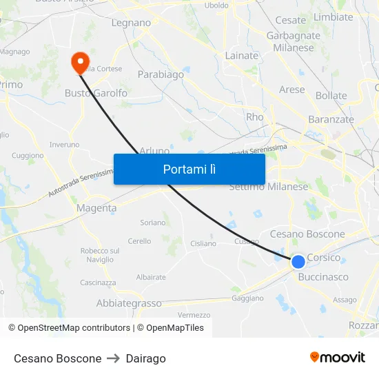 Cesano Boscone to Dairago map