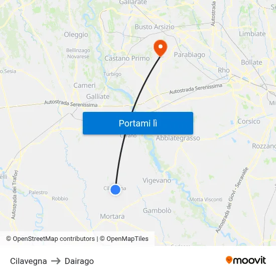 Cilavegna to Dairago map