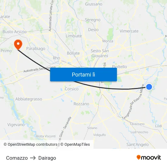 Comazzo to Dairago map