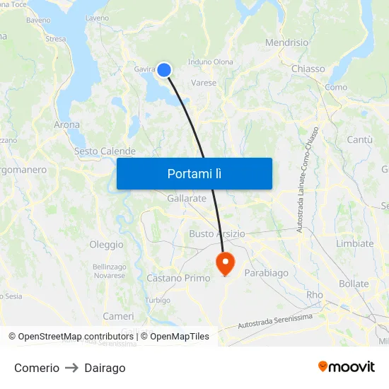 Comerio to Dairago map