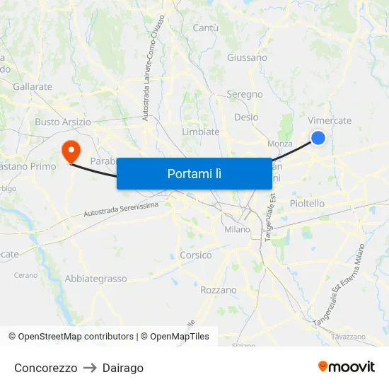 Concorezzo to Dairago map