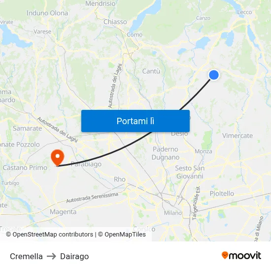 Cremella to Dairago map