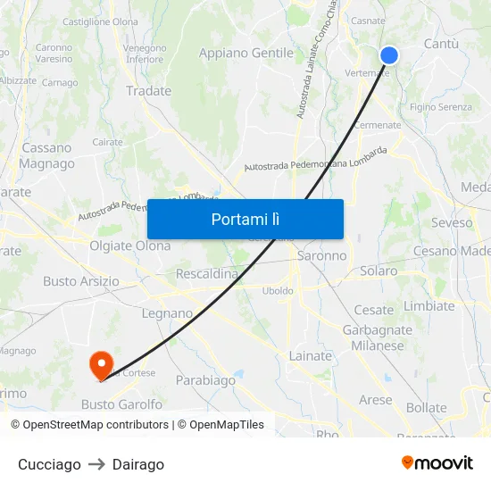 Cucciago to Dairago map