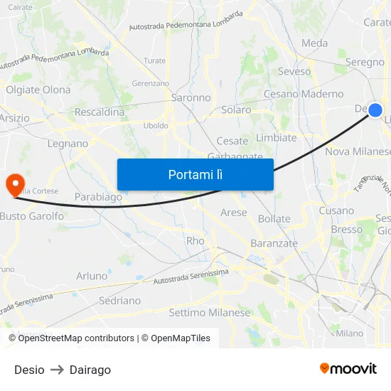 Desio to Dairago map