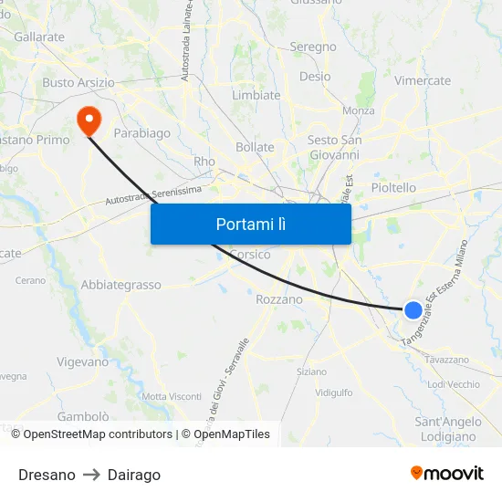 Dresano to Dairago map