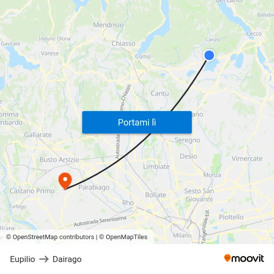 Eupilio to Dairago map