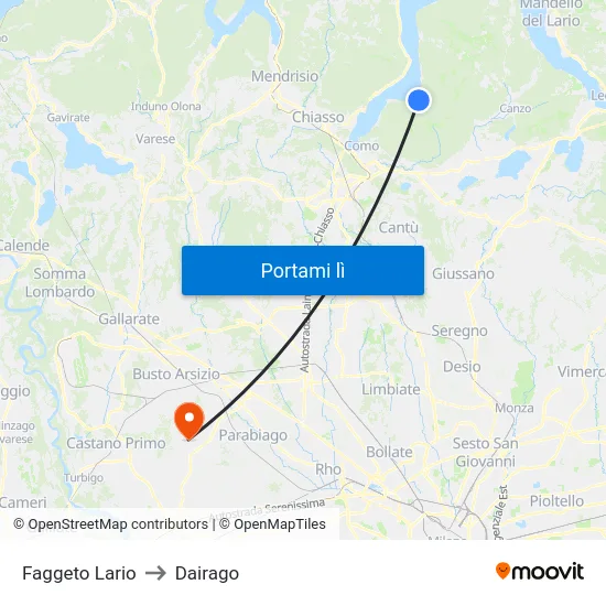 Faggeto Lario to Dairago map