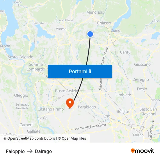 Faloppio to Dairago map