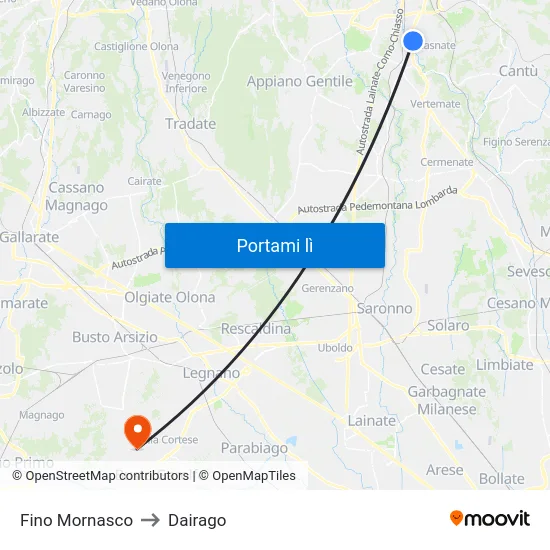 Fino Mornasco to Dairago map