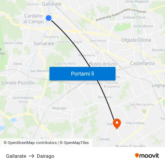 Gallarate to Dairago map