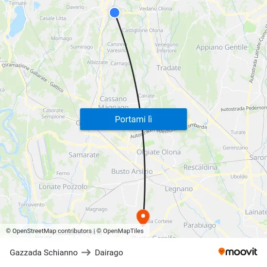 Gazzada Schianno to Dairago map