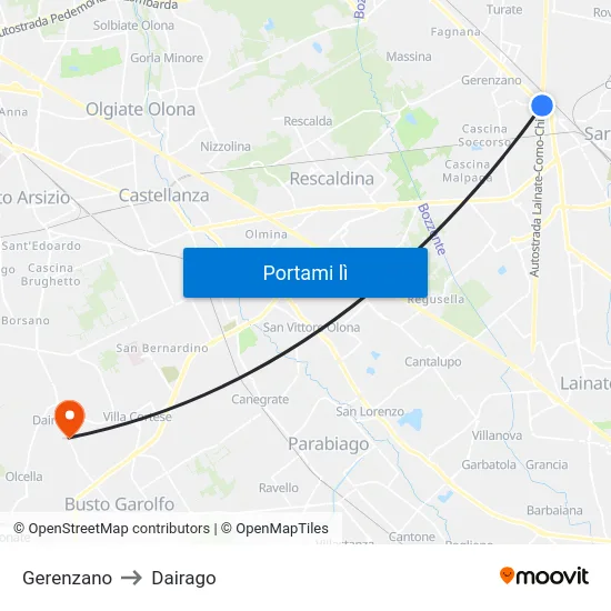 Gerenzano to Dairago map