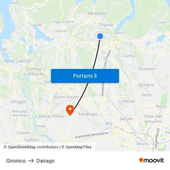 Gironico to Dairago map
