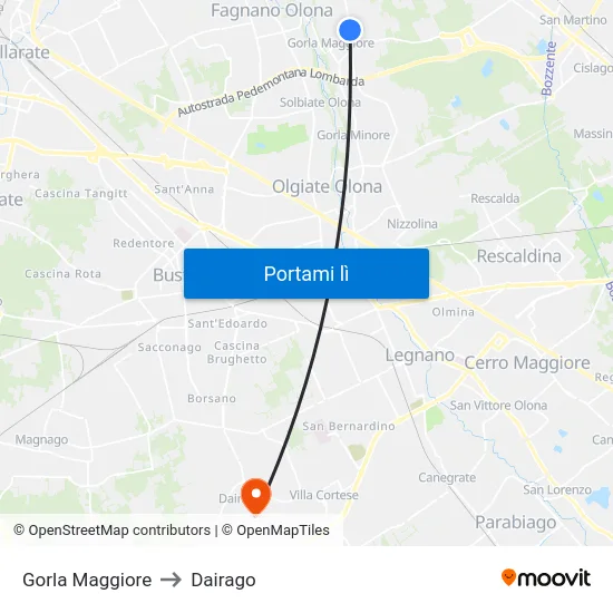 Gorla Maggiore to Dairago map