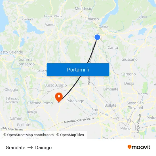 Grandate to Dairago map