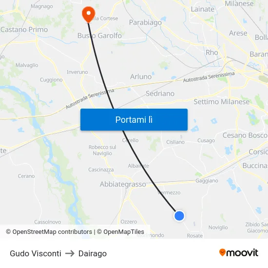 Gudo Visconti to Dairago map