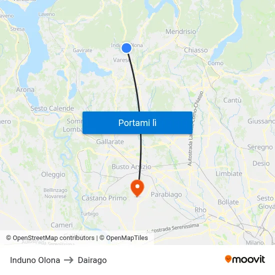 Induno Olona to Dairago map