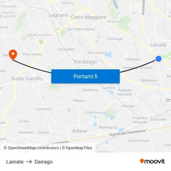 Lainate to Dairago map