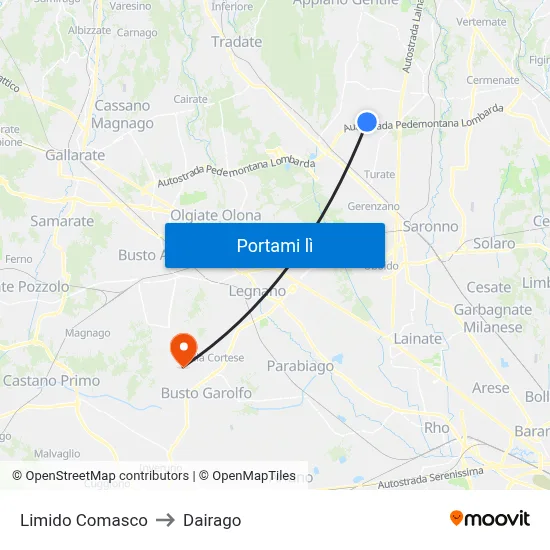 Limido Comasco to Dairago map