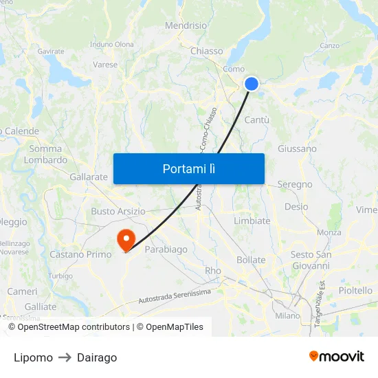 Lipomo to Dairago map