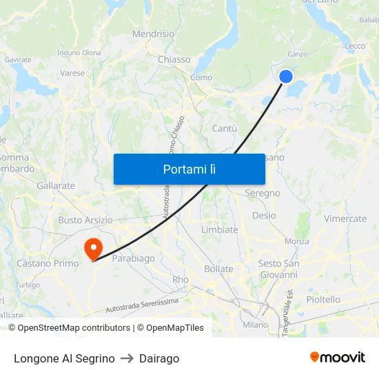 Longone Al Segrino to Dairago map