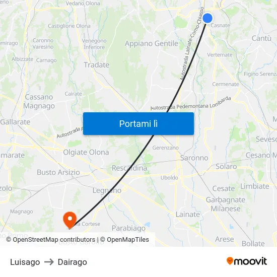 Luisago to Dairago map