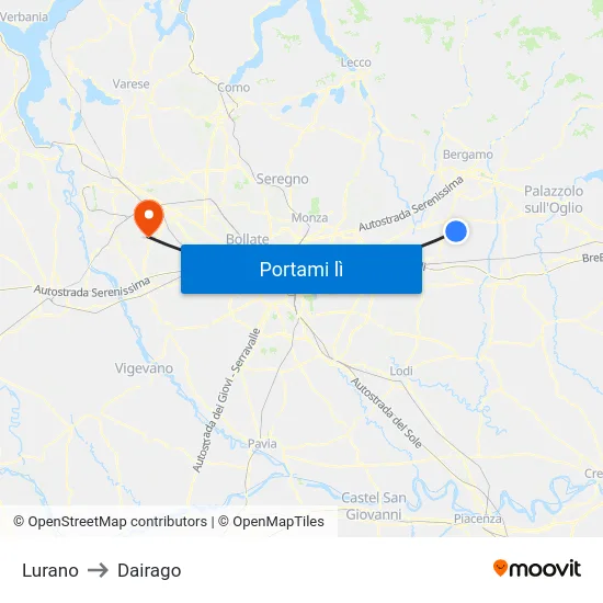 Lurano to Dairago map