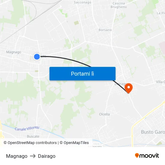 Magnago to Dairago map