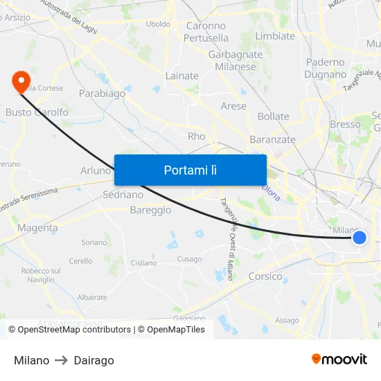 Milano to Dairago map