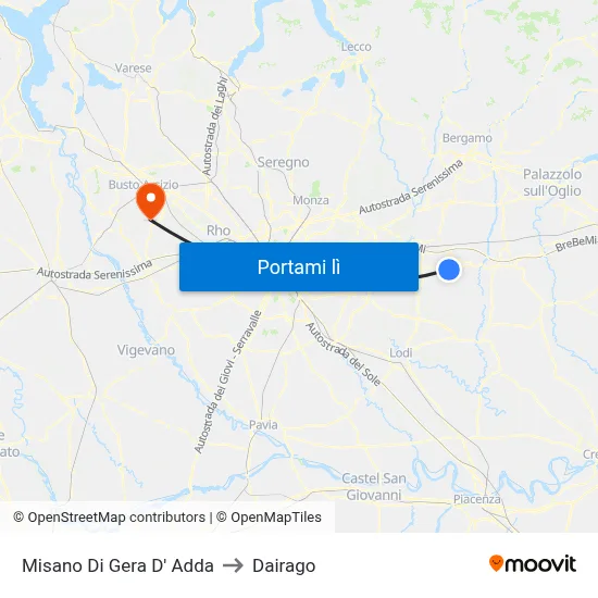 Misano Di Gera D' Adda to Dairago map
