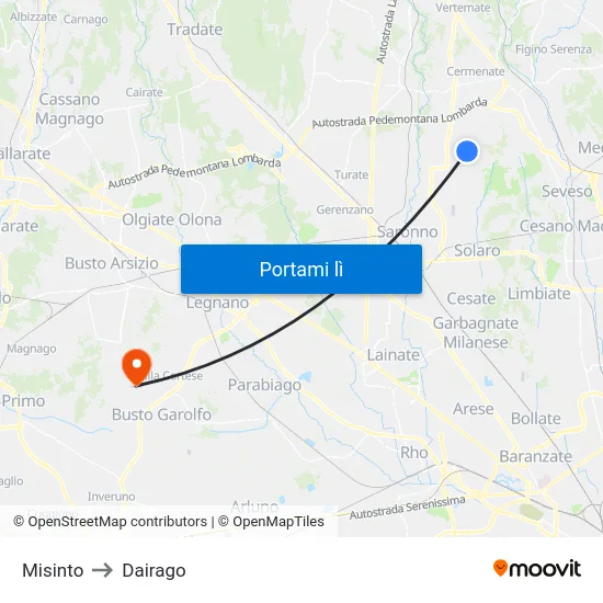 Misinto to Dairago map