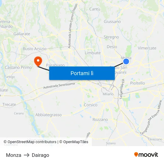 Monza to Dairago map