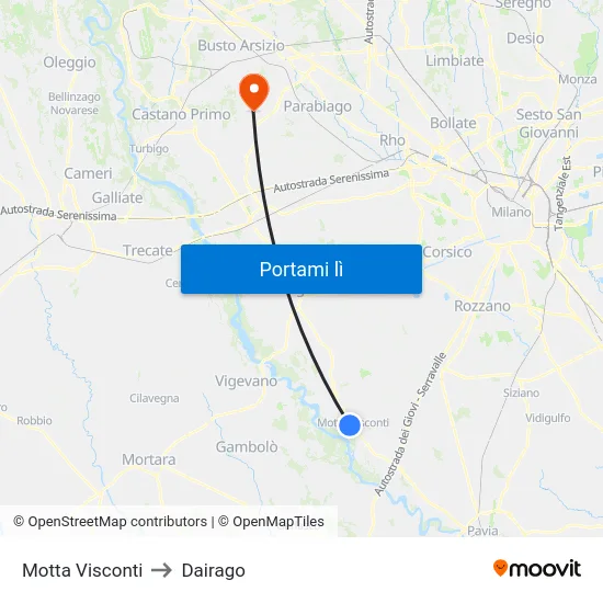 Motta Visconti to Dairago map