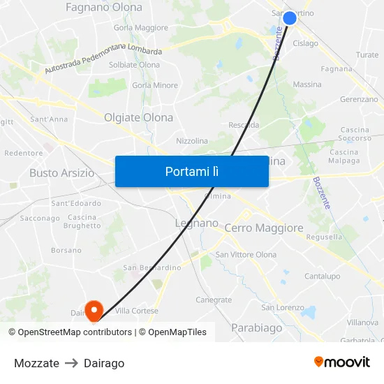 Mozzate to Dairago map