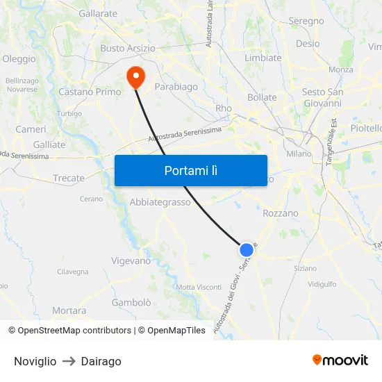 Noviglio to Dairago map