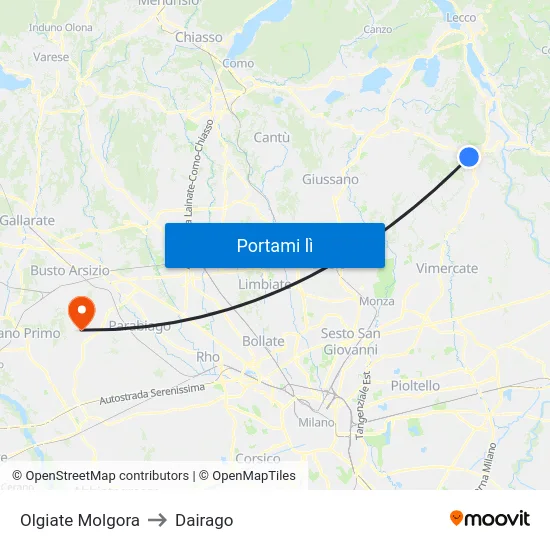Olgiate Molgora to Dairago map