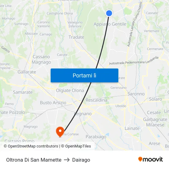 Oltrona Di San Mamette to Dairago map