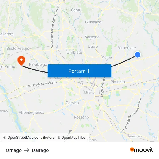 Ornago to Dairago map
