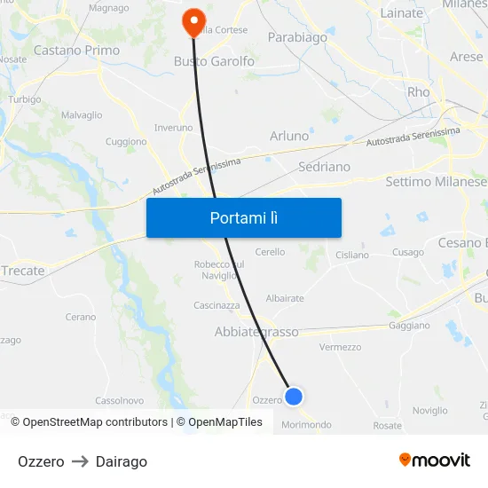 Ozzero to Dairago map