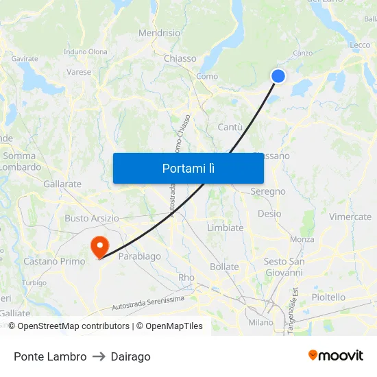 Ponte Lambro to Dairago map