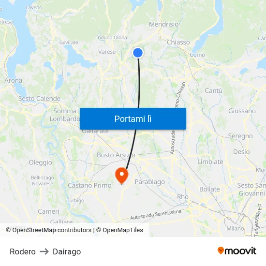 Rodero to Dairago map