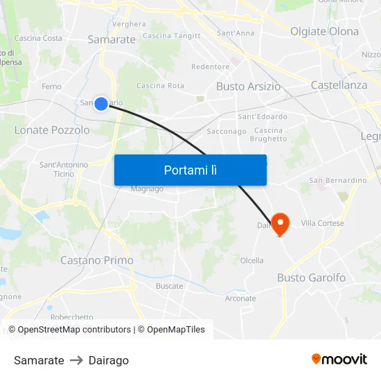 Samarate to Dairago map