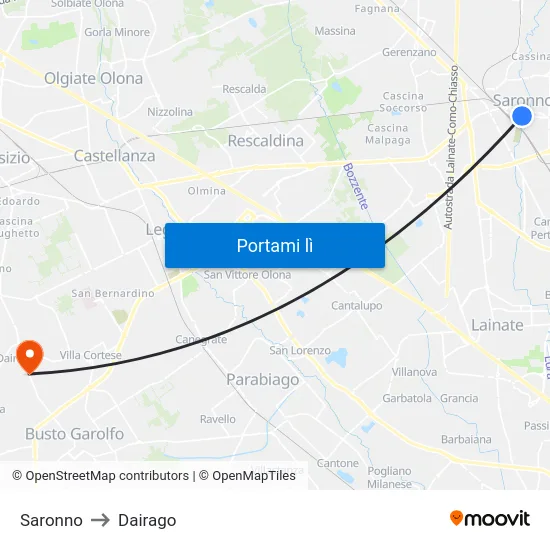 Saronno to Dairago map
