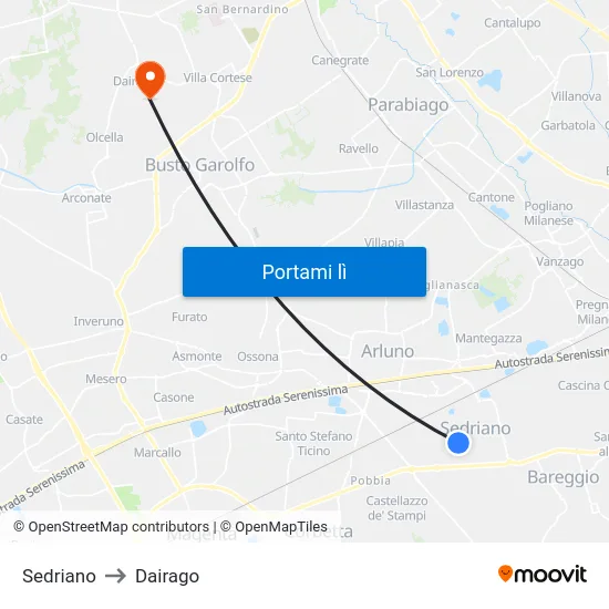 Sedriano to Dairago map